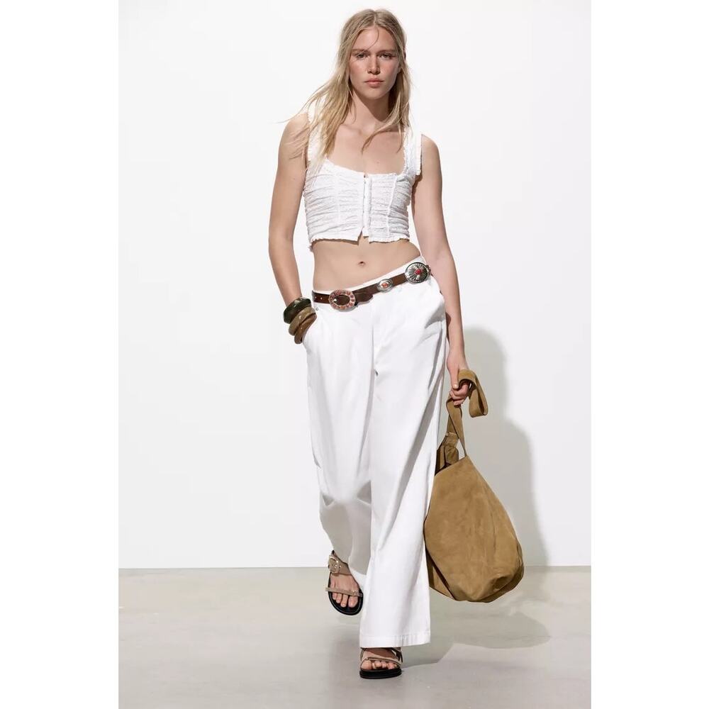 Zara Openwork Eyelet Ruffle Corset Crop Top